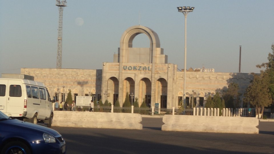 VOKZAL entrance arch at Bukhara Railway Station in Kogon