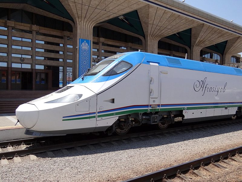 Afrosiyob high-speed train at Samarkand railway station