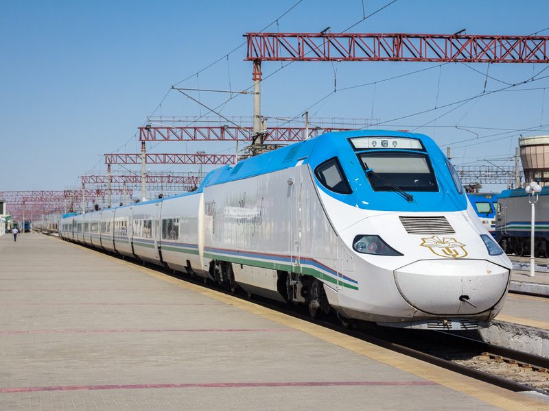 Afrosiyob high-speed train at Bukhara railway station
