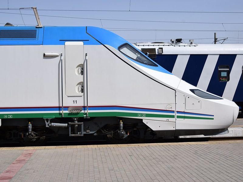 Afrosiyob high-speed train nose and front carriage, Uzbekistan