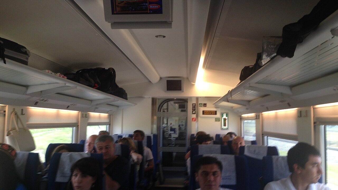 Afrosiyob train interior, seated carriage