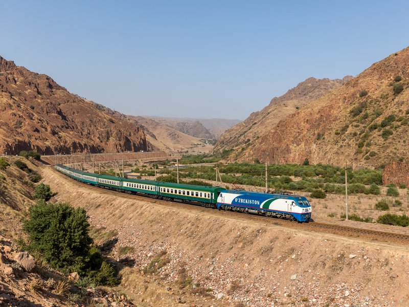 Uzbekistan Railways conventional long-distance train serving the Andijan to Khiva corridor